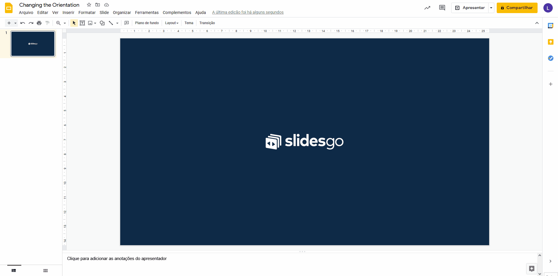 Como mudar a orientação dos slides no Google Slides