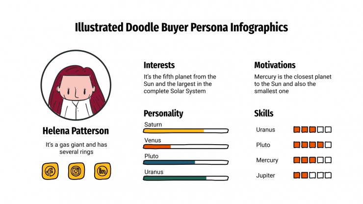 Modelo de apresentação Infográficos de perfil do comprador com rabiscos