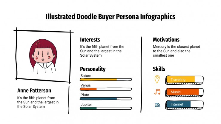 Modelo de apresentação Infográficos de perfil do comprador com rabiscos