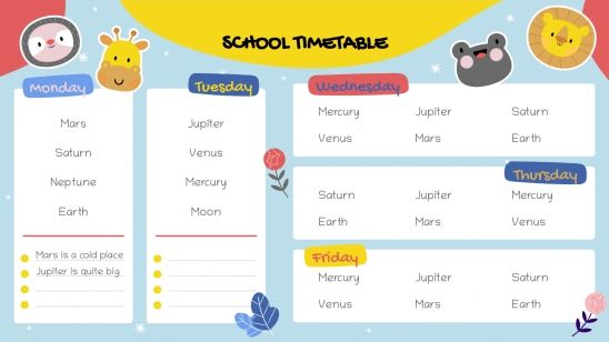 Kawaii Class Schedule Google Slides & PowerPoint template