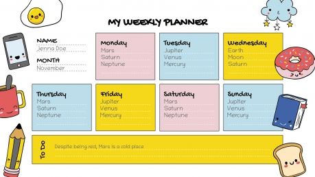 Kawaii Class Schedule Google Slides & PowerPoint template