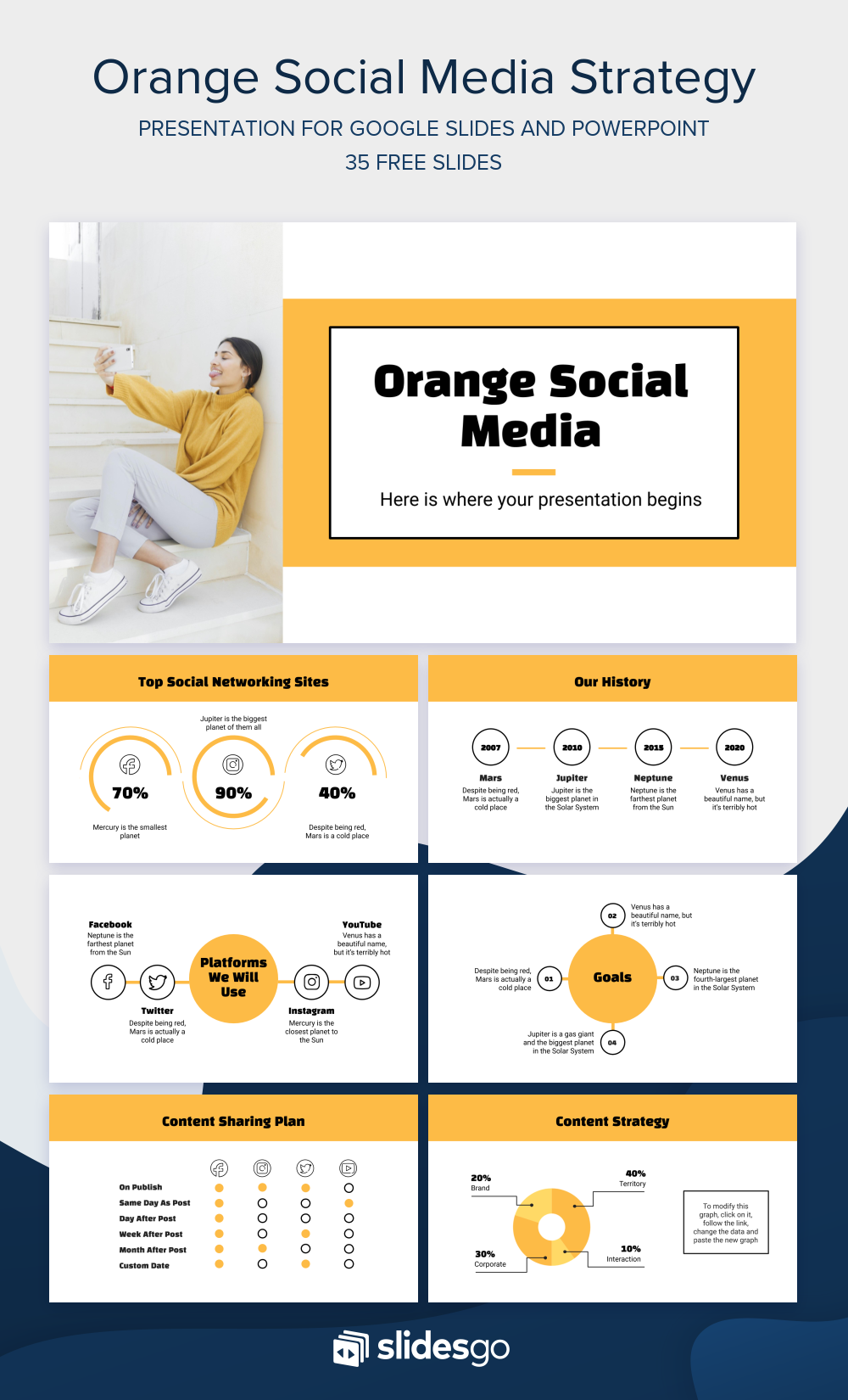 Orange Social Media Strategy Google Slides and PPT template