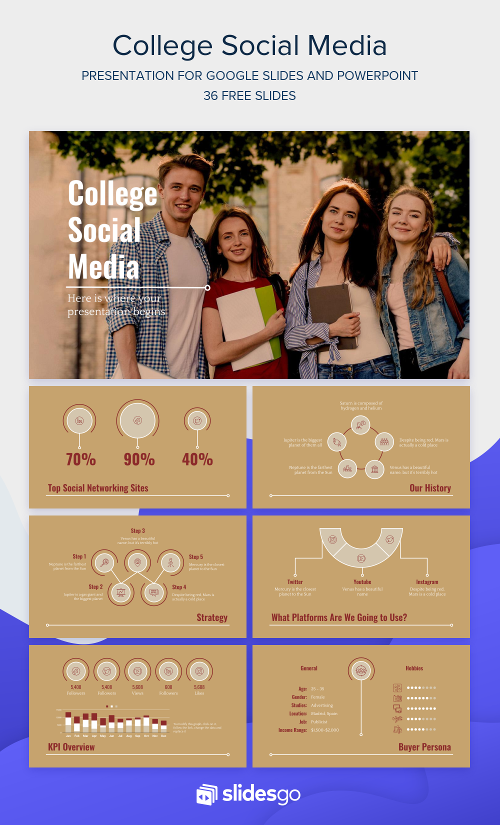 College Social Media Google Slides theme & PPT template