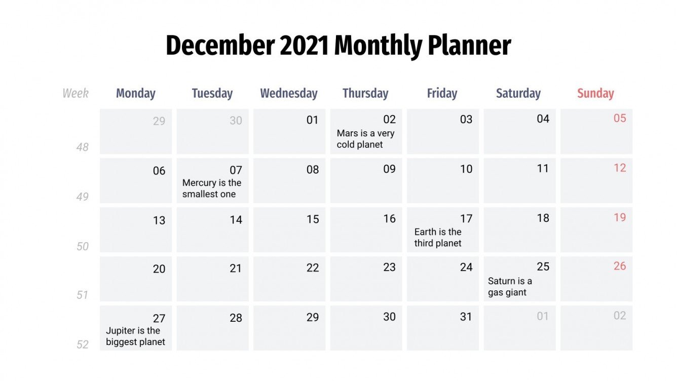 December 2021 Monthly Planner | Google Slides & PPT