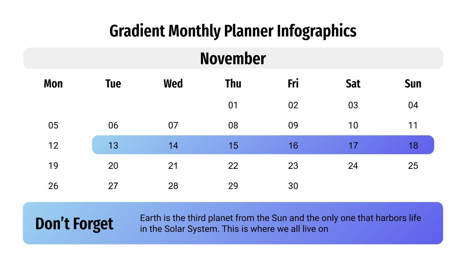 Gradient Monthly Planner Infographics | Google Slides & PPT