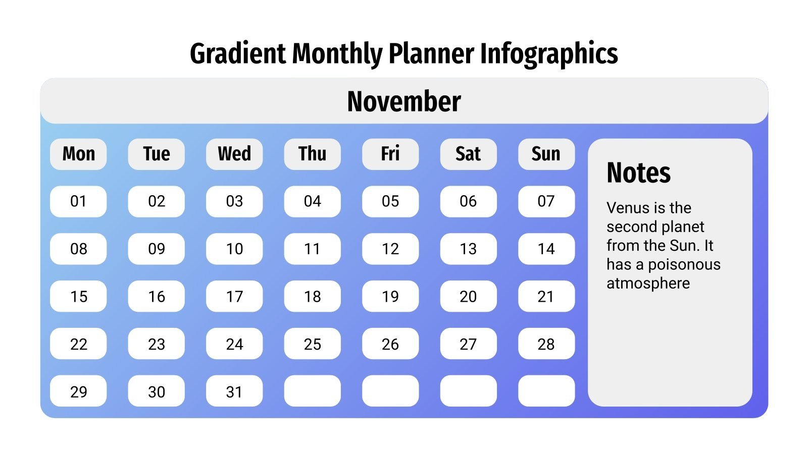Gradient Monthly Planner Infographics | Google Slides & PPT