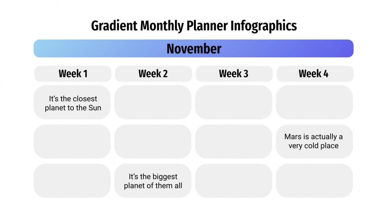Gradient Monthly Planner Infographics | Google Slides & PPT