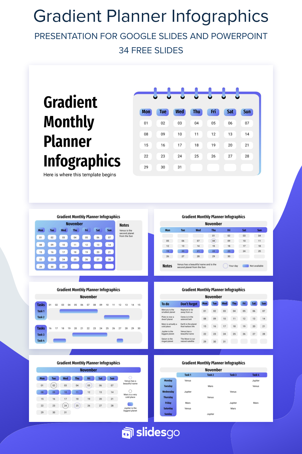 Gradient Monthly Planner Infographics | Google Slides & PPT