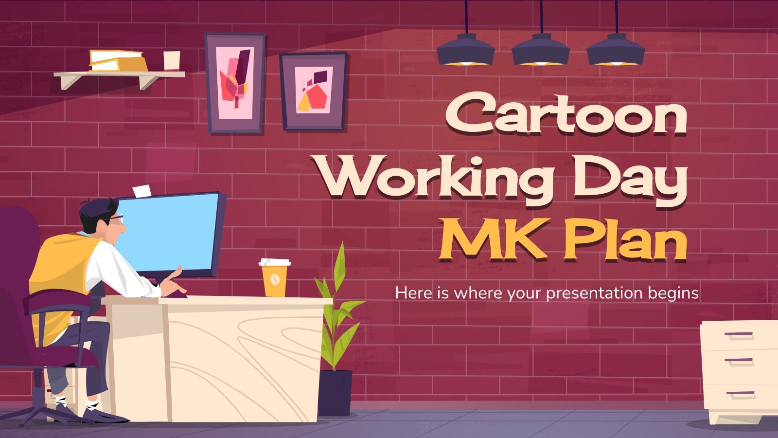 Cartoon Working Day MK Plan presentation template 