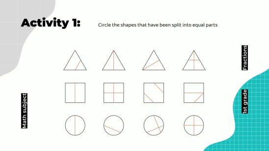 Math Subject for Elementary - 1st Grade: Fractions presentation template 