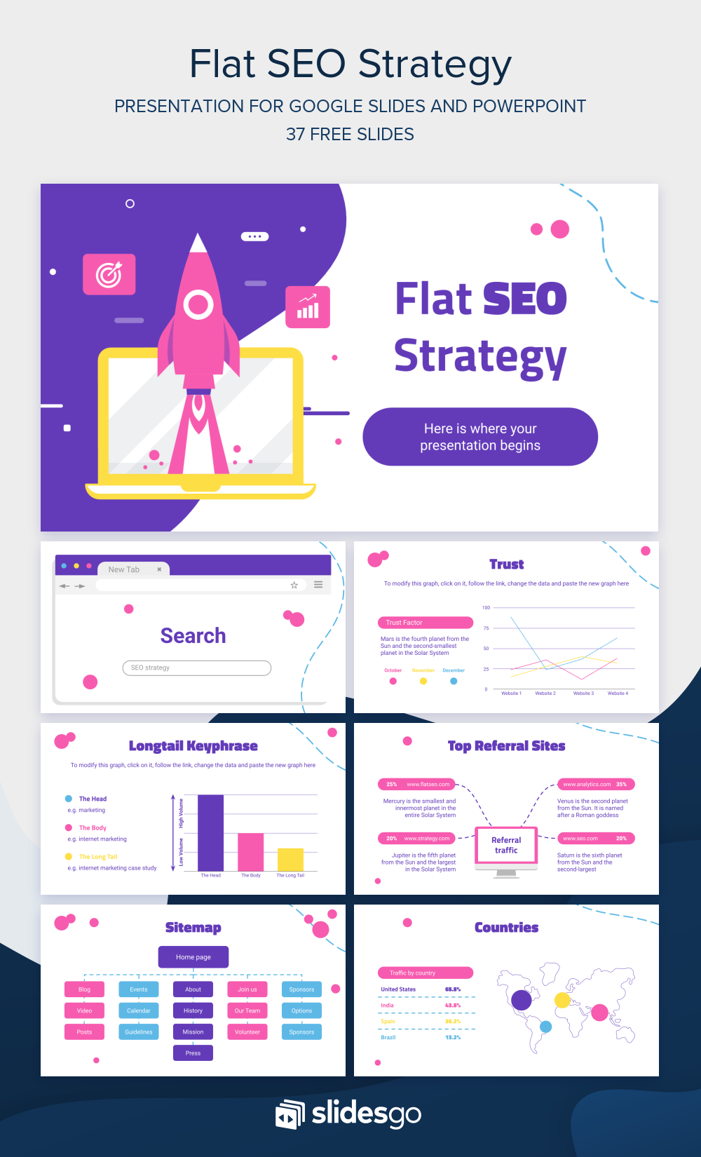 Flat SEO Strategy Google Slides theem & PowerPoint template