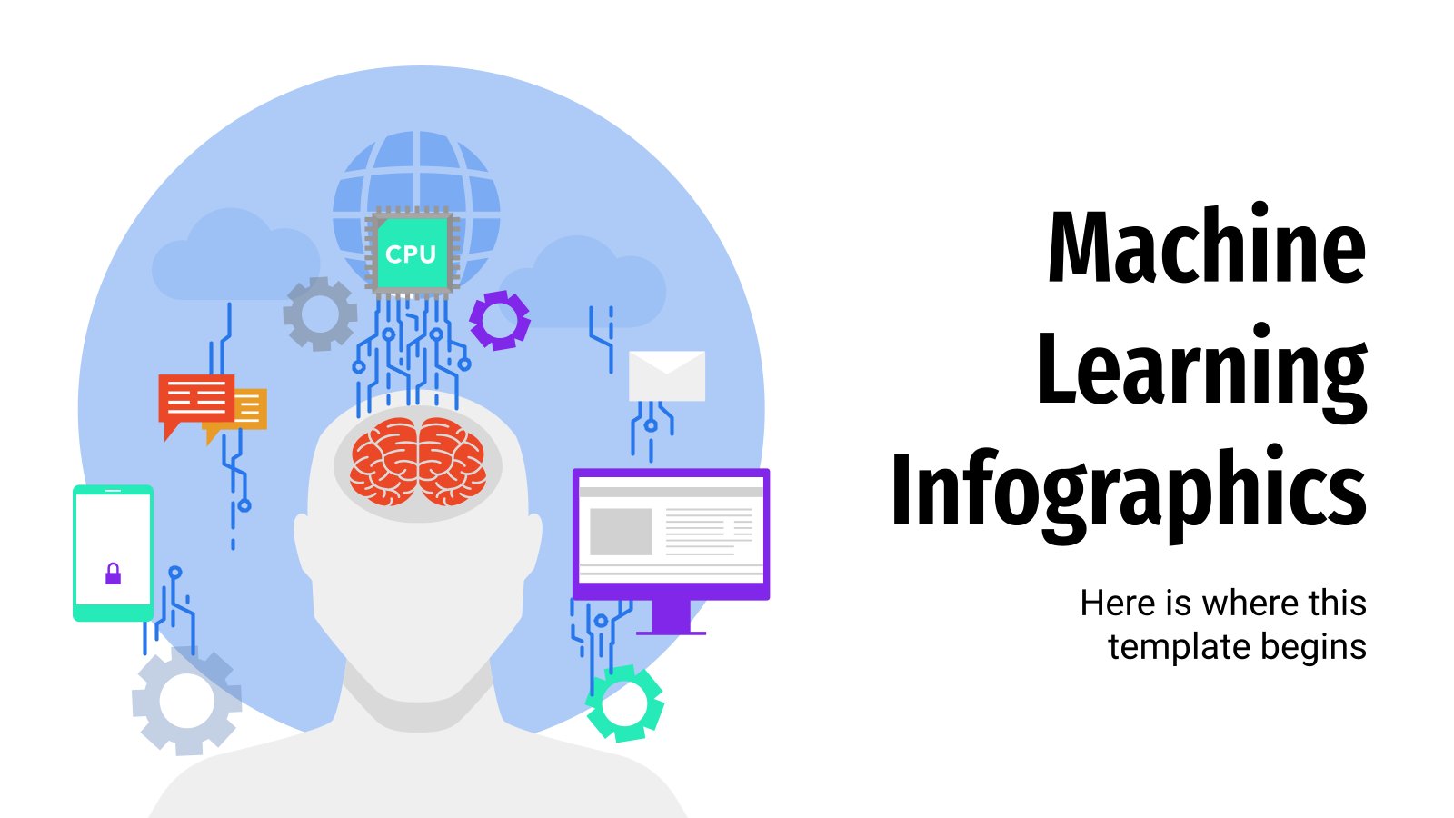 Infografiken zum Machine Learning Präsentationsvorlage