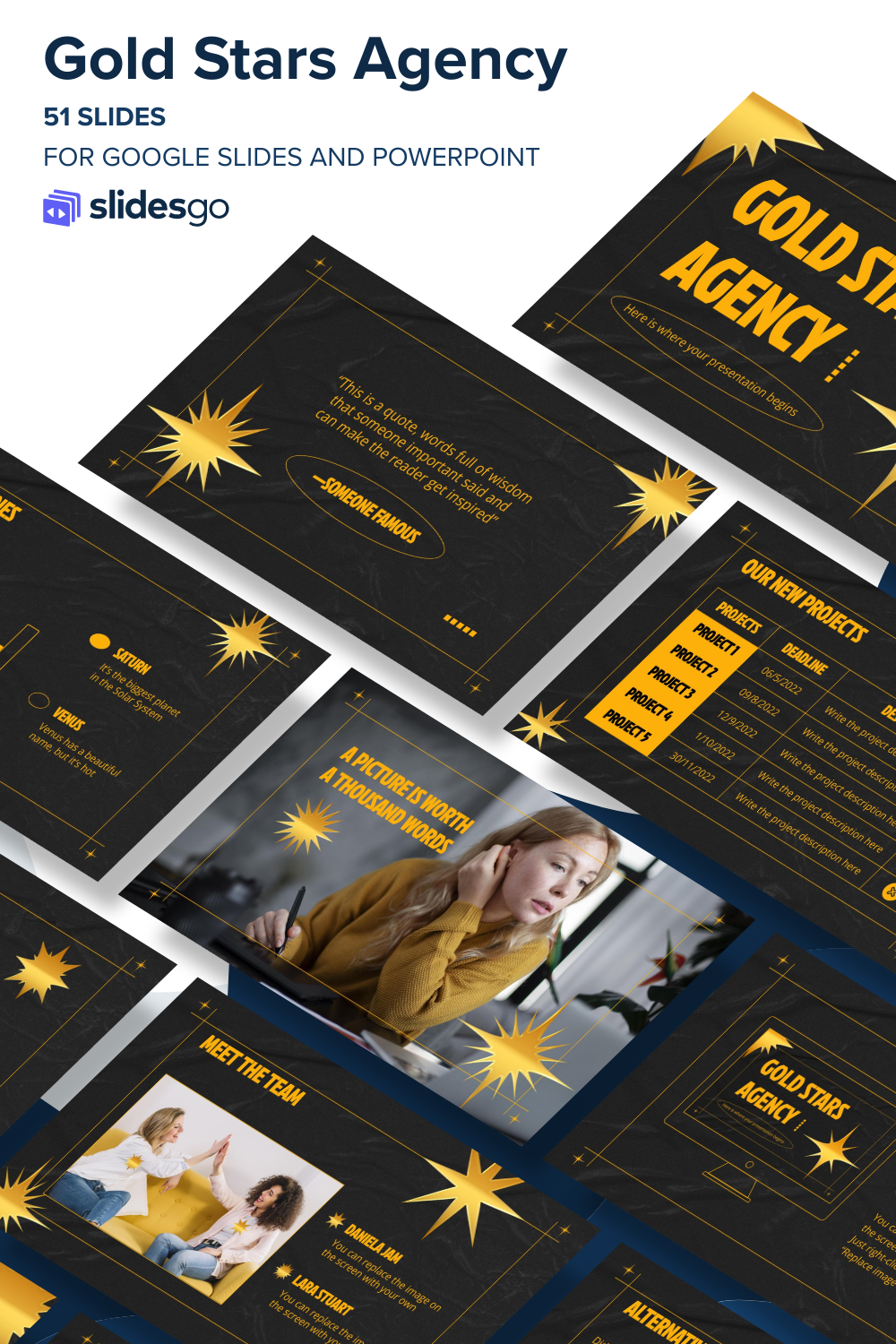 Gold Stars Agency | Google Slides & PowerPoint Template