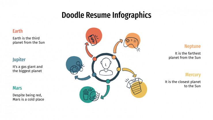 Plantilla de presentación Infografías de CV con doodles
