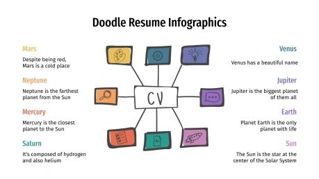 Plantilla de presentación Infografías de CV con doodles