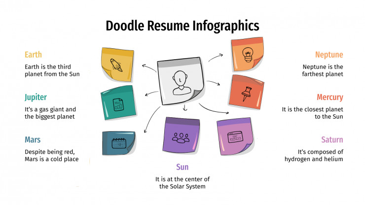 Plantilla de presentación Infografías de CV con doodles