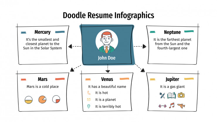 Plantilla de presentación Infografías de CV con doodles