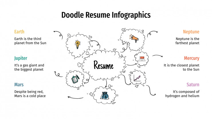Plantilla de presentación Infografías de CV con doodles