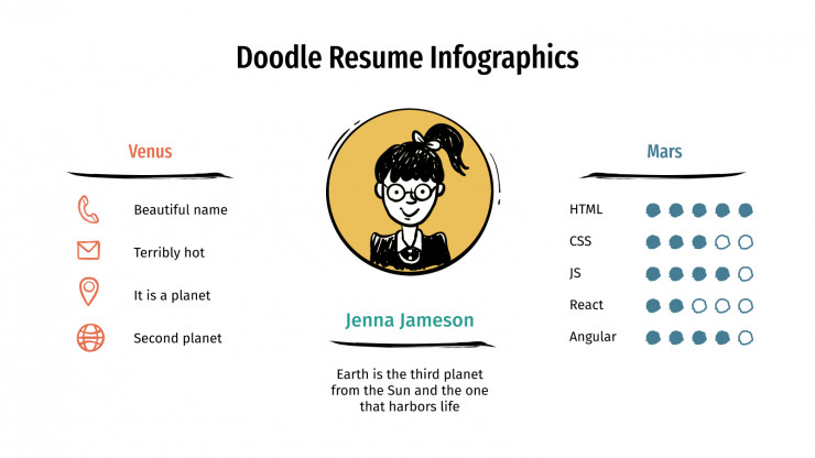 Plantilla de presentación Infografías de CV con doodles