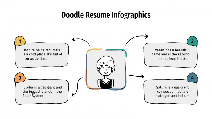 Plantilla de presentación Infografías de CV con doodles