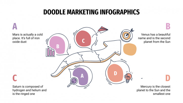 Modelo de apresentação Infográficos de marketing com rabiscos