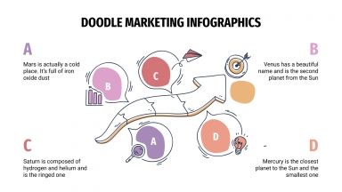 Modelo de apresentação Infográficos de marketing com rabiscos
