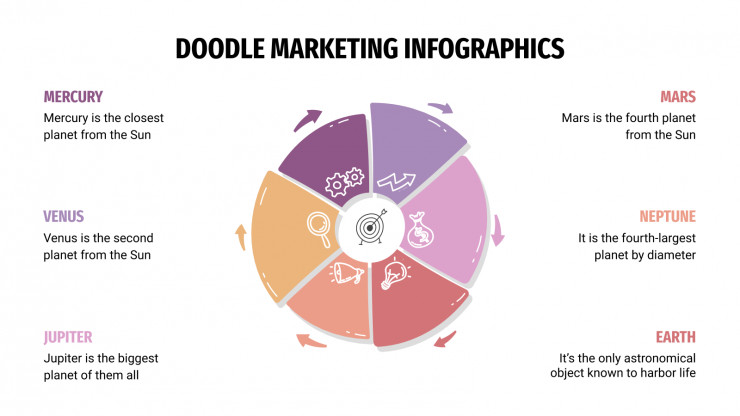 Modelo de apresentação Infográficos de marketing com rabiscos