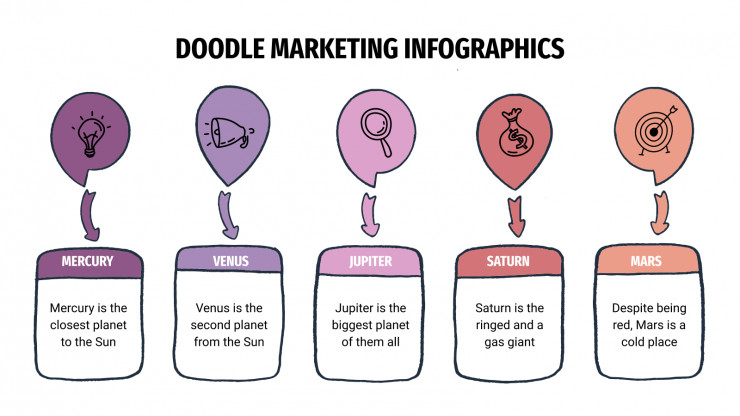 Modelo de apresentação Infográficos de marketing com rabiscos