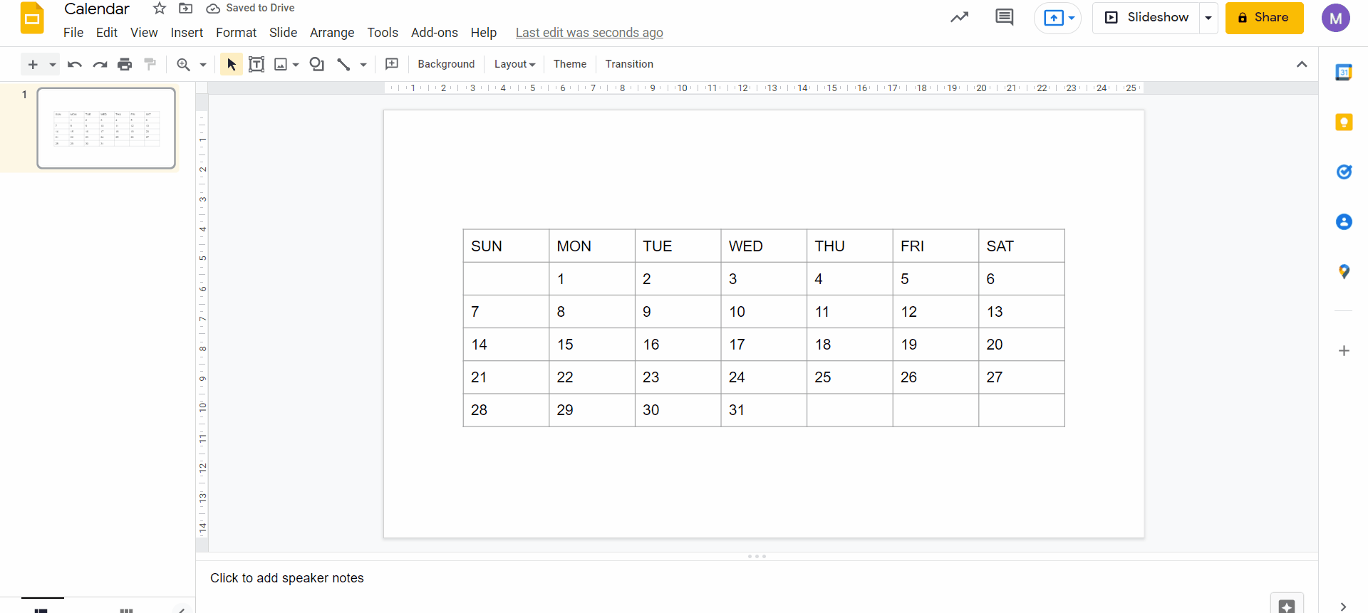 How to Make a Calendar in Google Slides