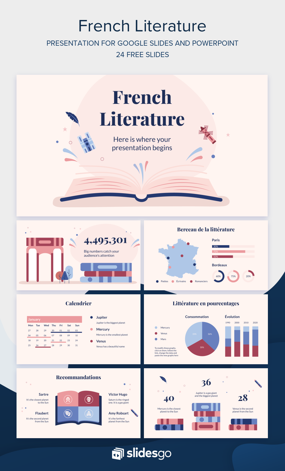 French Literature Google Slides theme & PowerPoint template