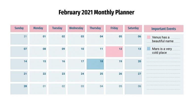 February 2021 Monthly Planner For Google Slides PowerPoint