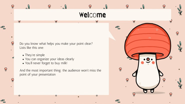Cute Mushrooms Newsletter presentation template 