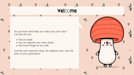 Cute Mushrooms Newsletter presentation template 