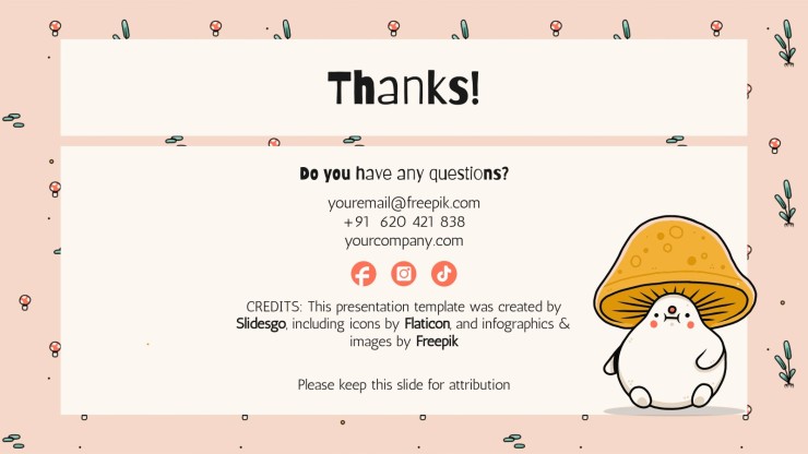 Cute Mushrooms Newsletter presentation template 
