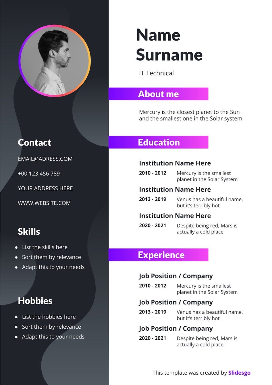 CV para técnicos informáticos | Google Slides y PPT