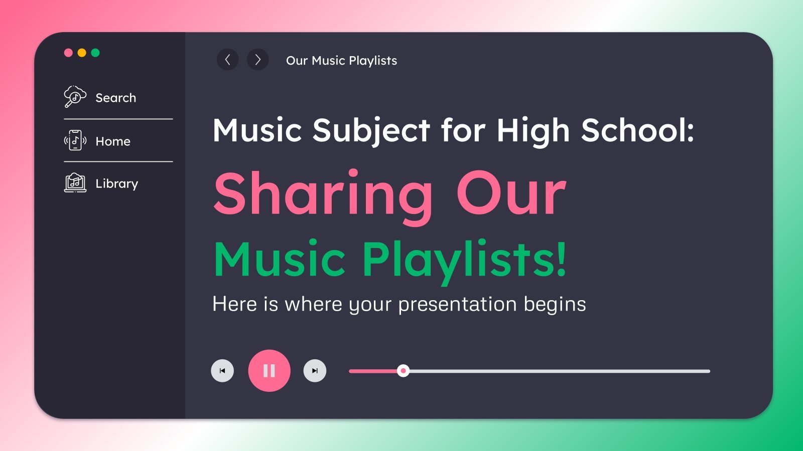 Plantilla de presentación Música para bachillerato: ¡Comparte tu lista de reproducción!