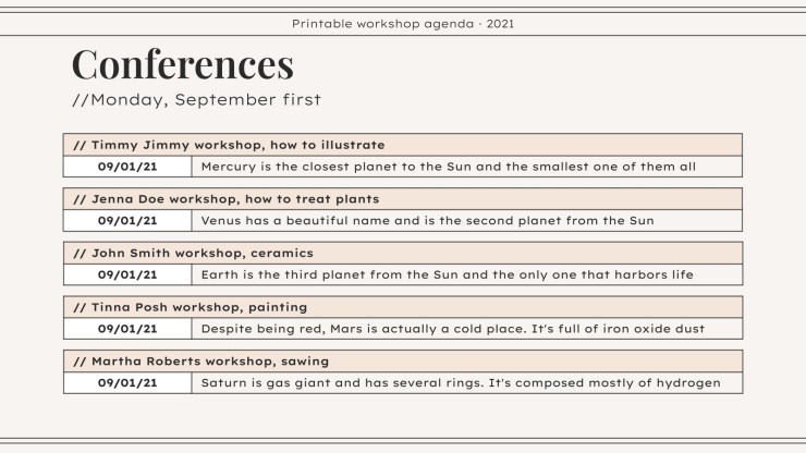 Workshop Agenda zum Ausdrucken Präsentationsvorlage