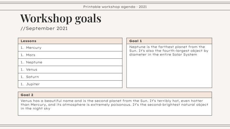 Workshop Agenda zum Ausdrucken Präsentationsvorlage