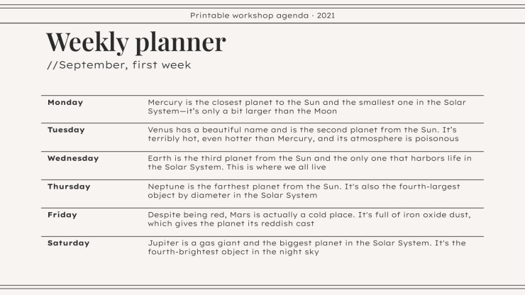 Workshop Agenda zum Ausdrucken Präsentationsvorlage