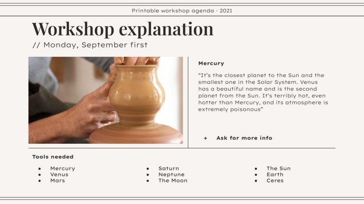Workshop Agenda zum Ausdrucken Präsentationsvorlage