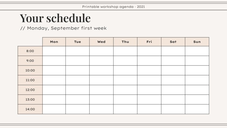 Workshop Agenda zum Ausdrucken Präsentationsvorlage