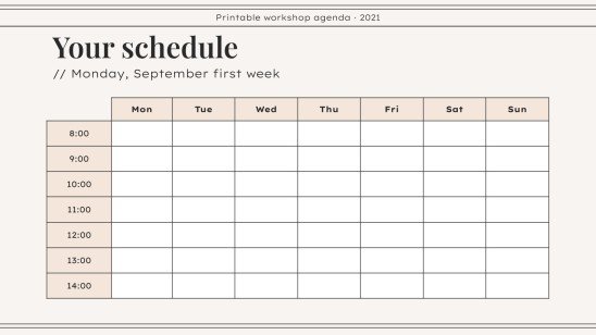 Workshop Agenda zum Ausdrucken Präsentationsvorlage