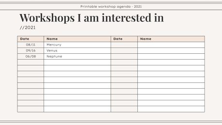 Workshop Agenda zum Ausdrucken Präsentationsvorlage