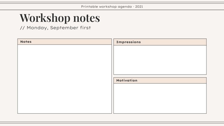 Workshop Agenda zum Ausdrucken Präsentationsvorlage