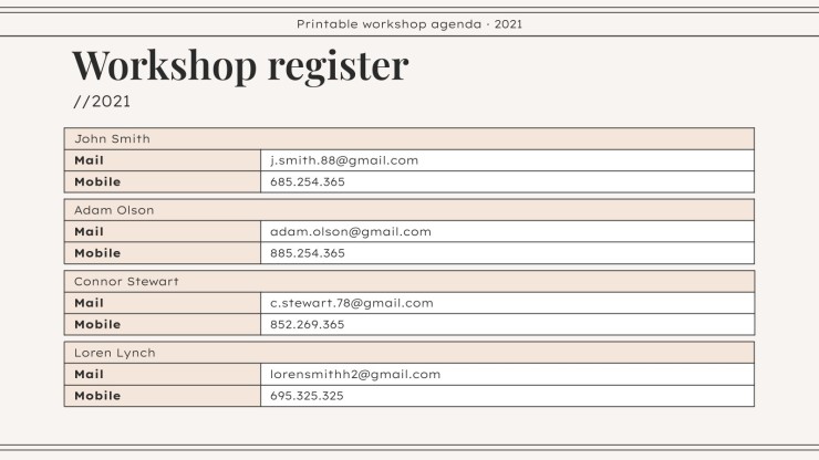 Workshop Agenda zum Ausdrucken Präsentationsvorlage