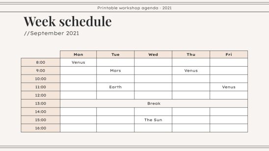 Workshop Agenda zum Ausdrucken Präsentationsvorlage