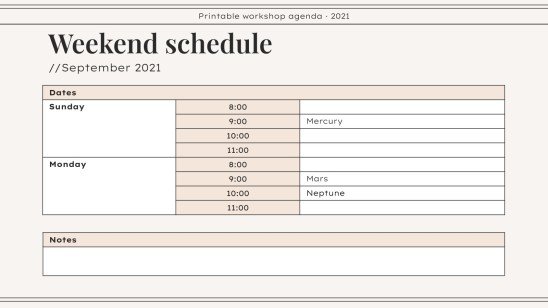 Workshop Agenda zum Ausdrucken Präsentationsvorlage