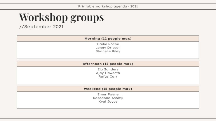 Workshop Agenda zum Ausdrucken Präsentationsvorlage