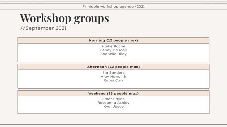 Workshop Agenda zum Ausdrucken Präsentationsvorlage