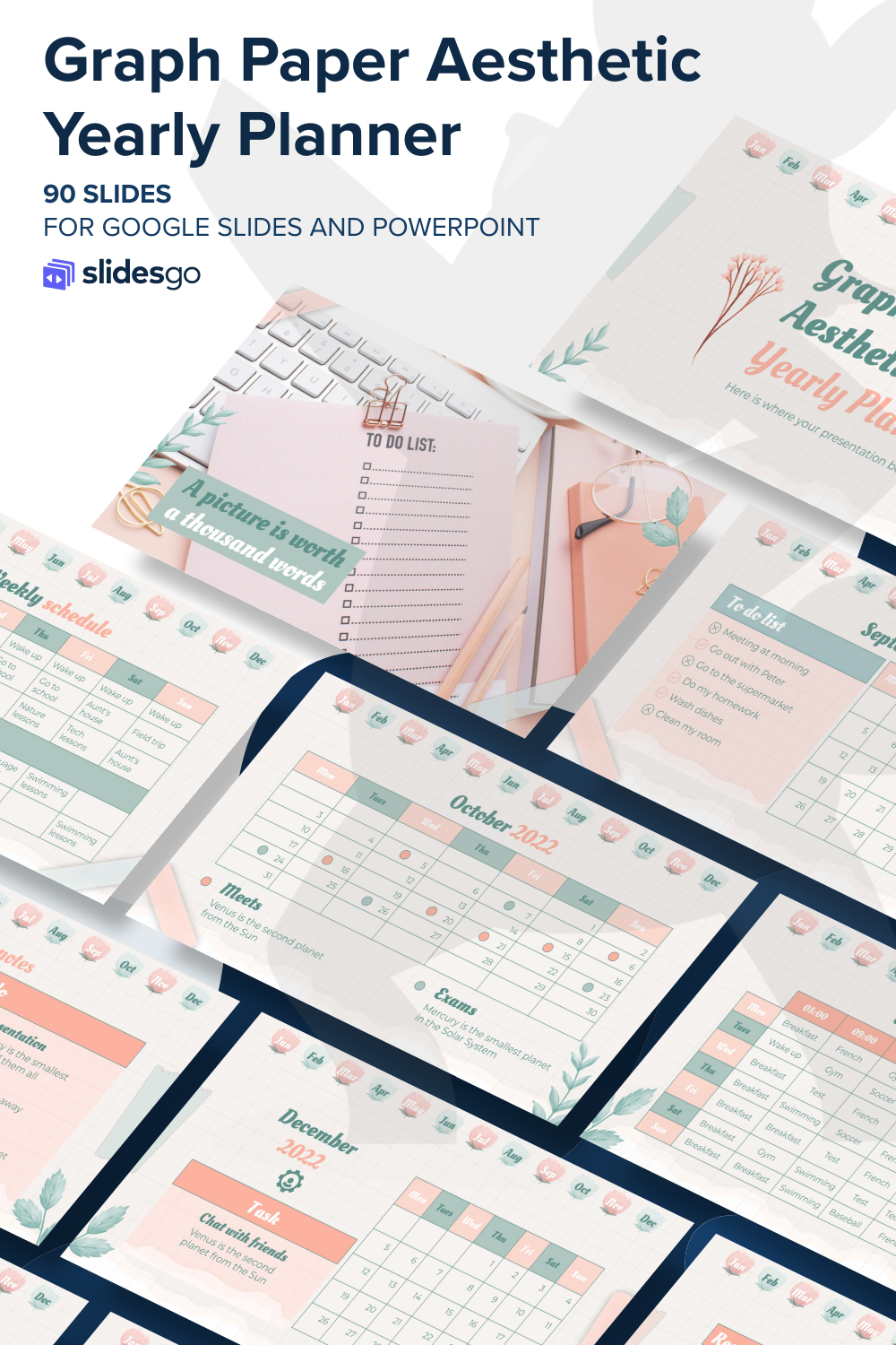 Graph Paper Aesthetic Yearly Planner Google Slides & PPT